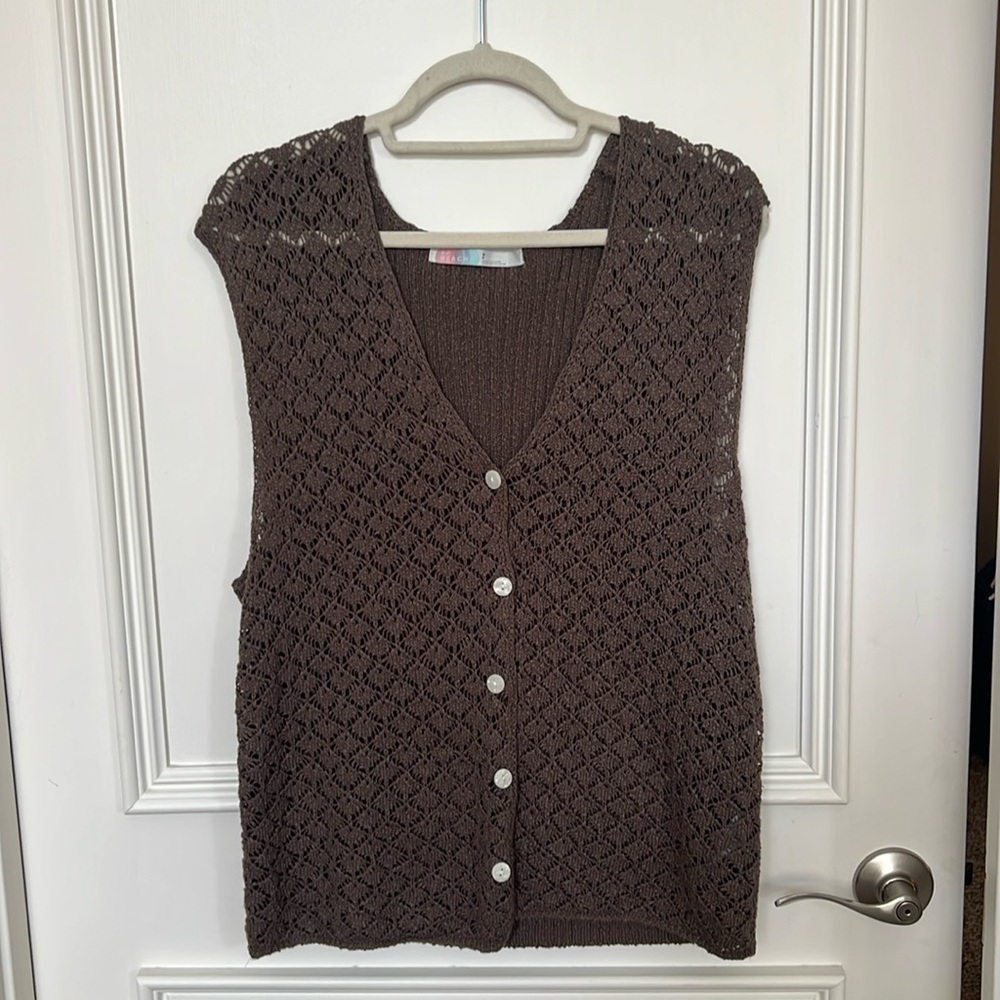 EUC Free People Beach crochet knit button down vest. Color is Brown. Size Small